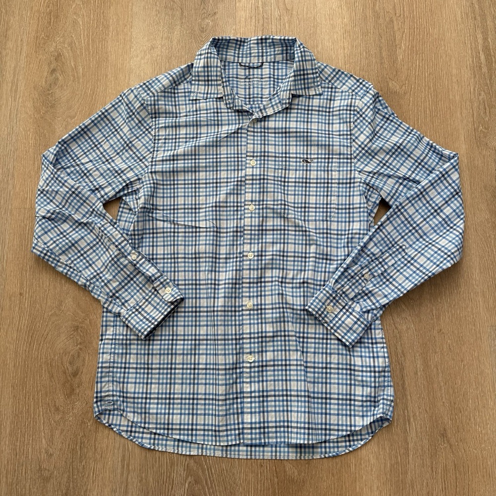 Vineyard Vines Shirt Mens M‎ Blue White Checked On-The-Go Performance Shirt
